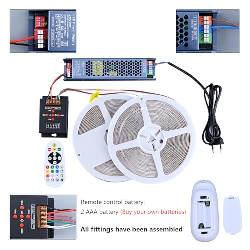 BENLUN WS2811 COB LED Strip 24V 20M (10M X 2), Color Variable RGB+IC, LED Strip with Remote Control and Power Supply for Bedroom Kitchen Acoustic Panels Gaming Decoration