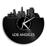 VinylShopUS Los Angeles California Vinyl Wall Clock City Skyline Vintage Room Decor