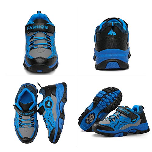 Kids Hiking Shoes School Athletic Tennis Sneaker Slip Resistant Steel Buckle Sole Walking Running Climbing Trekking Sneakers for Boys Girls
