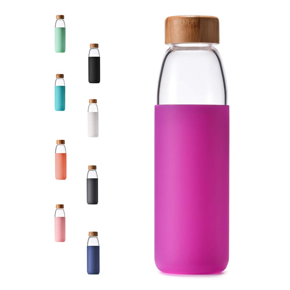 Photo 1 of veegoal 18 Oz Borosilicate Glass Water Bottles with Bamboo Lid, BPA-FREE, Non-Slip Silicone Sleeve, and Stainless Steel Leak Proof Lid - Reusable Glass Bottle for Men and Women