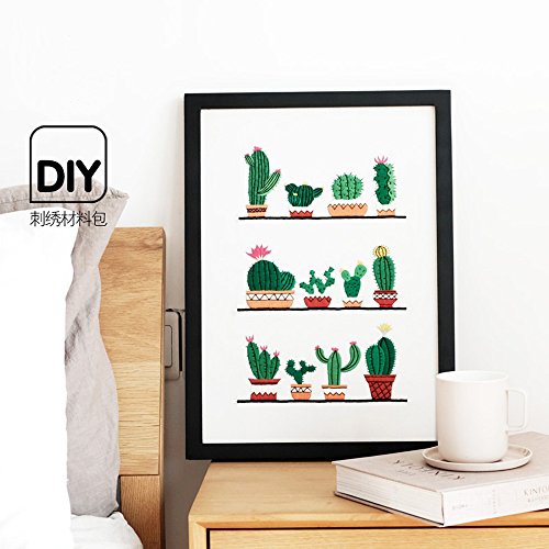 Cross Stitch Kits for Cactus - Eafior DIY Handmade Needlework Embroidery Kits Simple and Modern Cute Desert Plants Cactus Pattern Printed Design Home Decoration Wall Decor(Frameless)