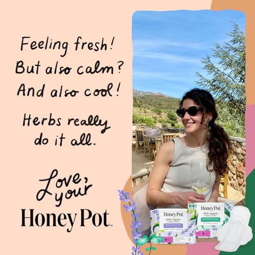 The Honey Pot Company - Herbal Sanitary Pads for Women - Regular Flow w/Wings - Infused w/Essential Oils for Cooling Effect & Organic Cotton Cover - Feminine Care - 20 ct