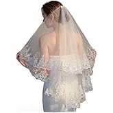 Ursumy Wedding Lace Veil Sparkle Hip Length Veil 2 Tier Soft Tulle Bridal Veils with Comb