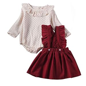 Carolilly Kersttrui met lange mouwen voor babymeisjes, met rendier en korte rok, jurk met bretels, schattig zacht…