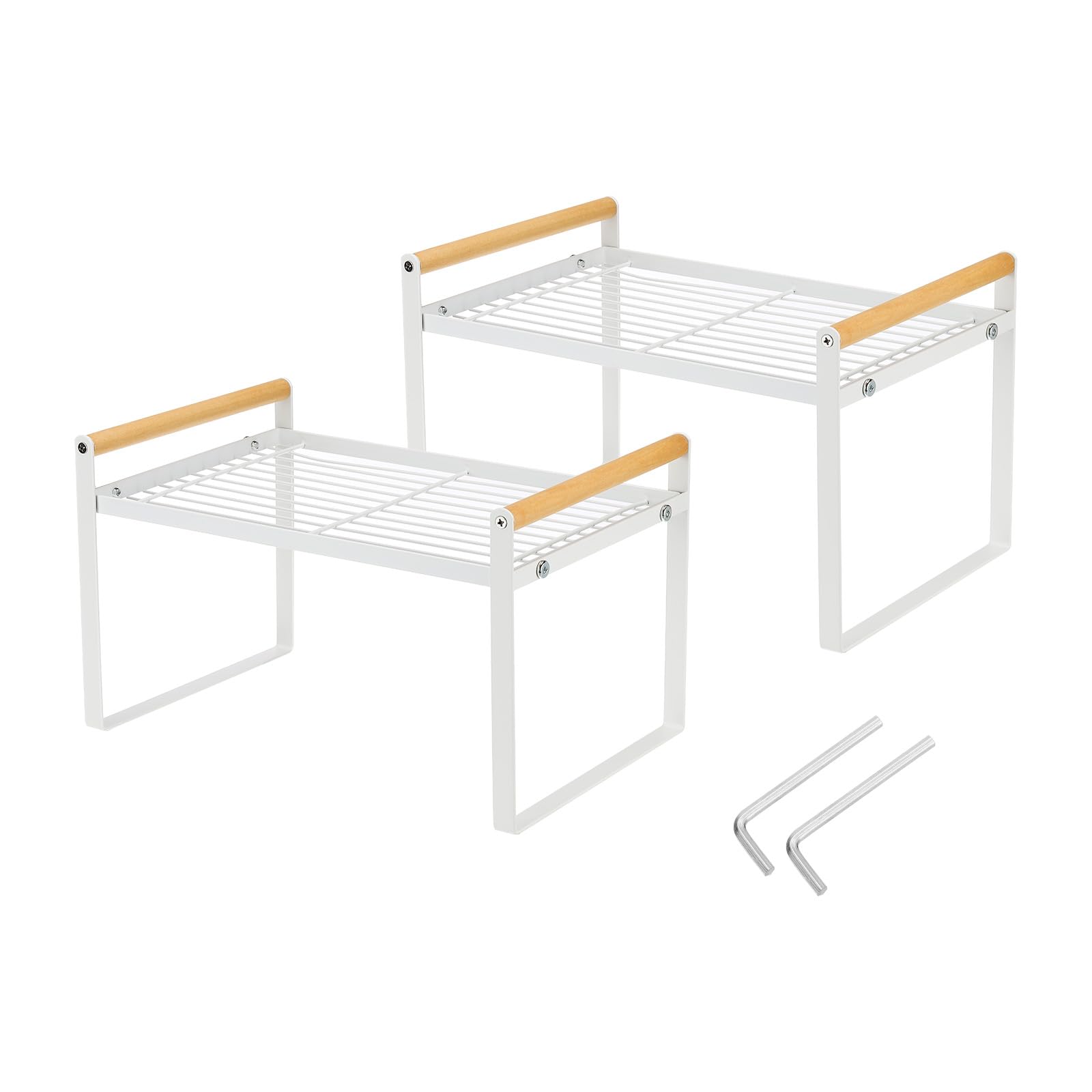 PATIKIL Kitchen Cabinet Organizer Shelves, 2 Pack Stackable Cabinet Shelves Organizer Counter Organizer Rack for Pantry Bedroom Office L12.6in W8.3in H7.9in, White