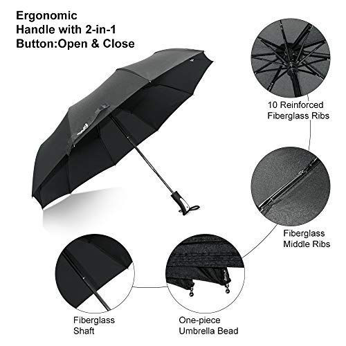 ATOFUL Automatic Travel Umbrella Windproof- Compact Auto Open Close Folding Business Umbrellas with Case, UV 50+ UPF Protection Canopy Gift For Women Men