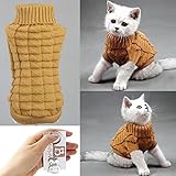 Bolbove Cable Knit Turtleneck Sweater for Small Dogs & Cats Knitwear Cold Weather Outfit (Brown, X-Small)
