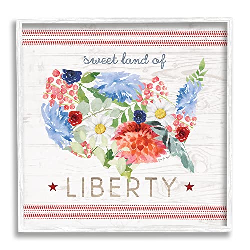 Stupell Industries Sweet Land Of Liberty Floral USA Framed Giclee Art, Design b…