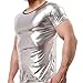 YiZYiF Sexy Men's Leather Look PVC Underwear Clubwear T-Shirt Xmas Dance Top Silver Medium