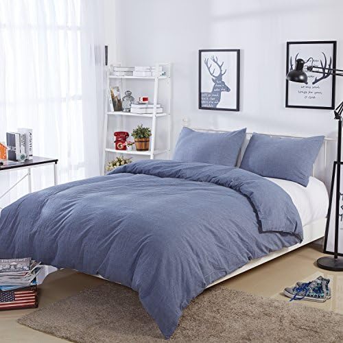 Rural Dandelion 100% Washed Cotton Duvet Cover Bedding Set , Healthy ,Luxurious, Comfortable, Breathable, Soft and Extremely Durable, Queen, Blue