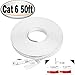 Ethernet Cable 50 ft Cat 6 Flat Lan Internet Network Cable,High Speed 10 Gigabit With Snagless Rj45 Connectors,50 Foot Cable White,Free Cable Clips and Sticky Labels