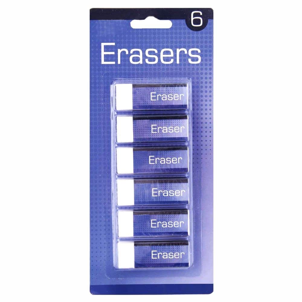 3 Ace Crafts (Pack of 1) - (Set of 6) Pencil Eraser Rubbers - Premium Quality White Eraser For Drawing, Sketching and Charcoal Pencils