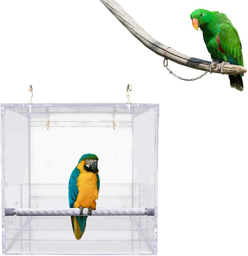 Acrylic Automatic Seed Food Container with Hook - No Mess Bird Feeder for Cage Parakeet, Canary, Cockatiel, Parrot, Finch - Image 3