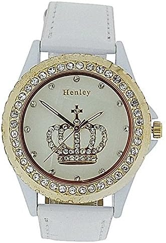 Henley Ladies Crown Diamante Set Bezel &amp; Dial White Strap Quartz Watch H06067.4