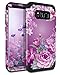 Lontect Compatible Galaxy S8 Plus Case Floral 3 in 1 Heavy Duty Hybrid Sturdy Armor High Impact Shockproof Protective Cover Case for Samsung Galaxy S8 Plus, Black/Purple Flower