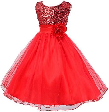 Little Girls' Sequin Mesh Tull Dress Sleeveless Flower Party Ball Gown