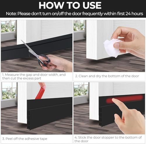 2 Pack Door Seal Strip, Under Door Draft Stopper, Adjustable Weather Stripping Seal for Cold Insulation, Bottom/Under Sweep for Exterior & Interior Doors, Seal Blocker Noise, 2" W x 39" L (Black)