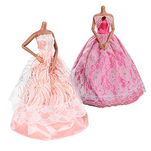 Asiv 17 Stück Mode Urlaubstag Kleidung Kleider für Barbie Puppen Doll, 5 Partymoden Hochzeit Prinzessin Kleider + 12 Paar Schuhe für Weihnachten und Geburtstag Geschenk – Bild 8