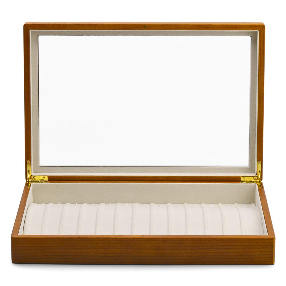 Oirlv Solid Wooden Necklace/Bracelet/Pendant Jewelry Organizer Box 13 Lattice Necklace Showcase Display Holder (Creamy-White)