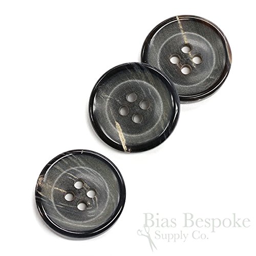 Set of 3 Multi-Hued Gray Blue Brown Genuine Horn Overcoat Buttons, 40 Line