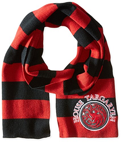 Game Of Thrones Men's Striped Scarf with Targaryen Patch, Red, One Size Game Of Thrones Men's Striped Scarf with Targaryen Patch, Red, One Size