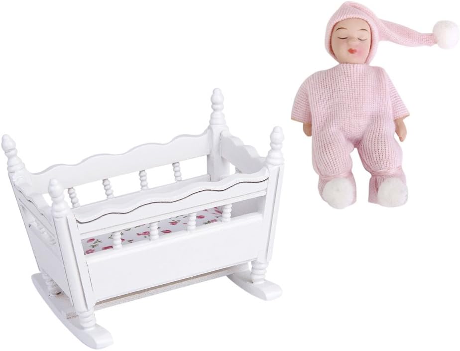 1/12th Dollhouse Miniature Accessories Wooden Nursery Crib Bed Baby