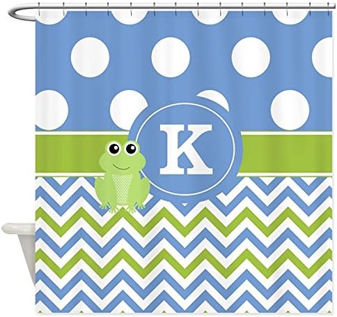 Blue Green Frog Chevron Monogram Shower Curtain for Bathroom 70"x72"