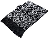 Marino Mens Double Layer Satin Silk Scarf, Extra Soft, and Sleek Fashion Wrap Accessory with Designer Print -Black/White Paisley Design