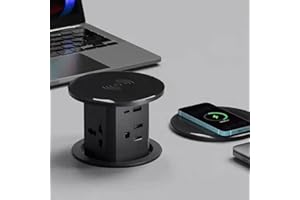 Automatic Hidden Pop Up Outlet with 15W Wireless Charger 4 AC Outlets 2 1A USB 20W PD Type-C Charge Stations Hydraulic Dampin