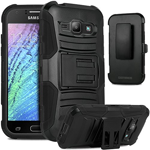 Galaxy J1 (2015) Case, CASEFORMERS Duo Armor BLACK for Samsung Galaxy J1 Combo Case with Stand and Holster