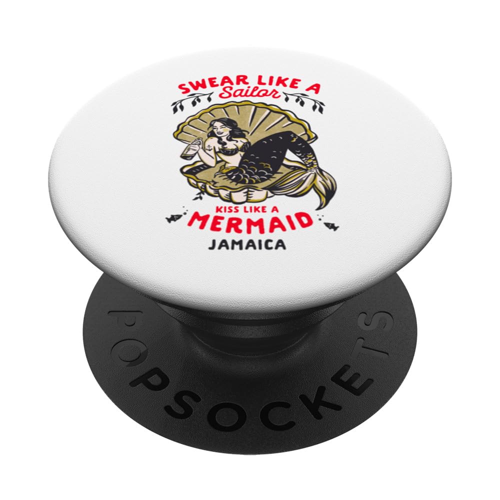 Cool Fun Retro Jamaica Tropical Pinup Mermaid Beach Cocktail PopSockets Swappable PopGrip
