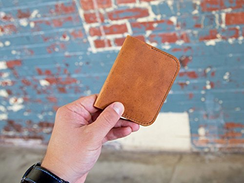 Slim Front Pocket Wallet for Men / Women made of Horween Dublin Leather of Natural Color, Skinny Leather Credit Card Wallet, Men's Minimalist Card Holder