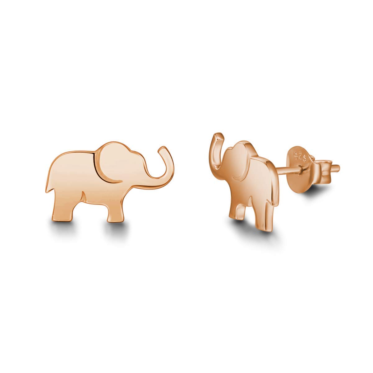 FANCIME Rose Gold Plated 925 Sterling Silver High Polished Cute Mini Lucky Elephant Stud Earrings Fine Jewellery for Women Girls - Dimension: 13.2 * 8.2 mm