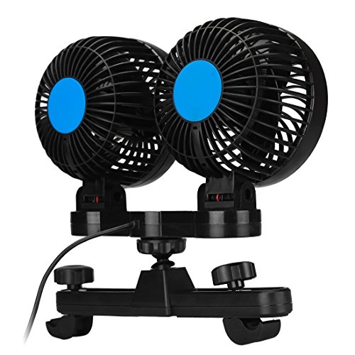 SUPAREE Car Fan, Electric Car Fan 12V DC 360º Rotation Design and 2 Speed Levels Change Summer Air Cooling for Rear Seat Passenger/Pets