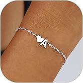 ChicSilver Sterling Silver Initial Bracelet Letters Personalized Heart Bracelet Hypoallergenic Dainty Bracelets for Women