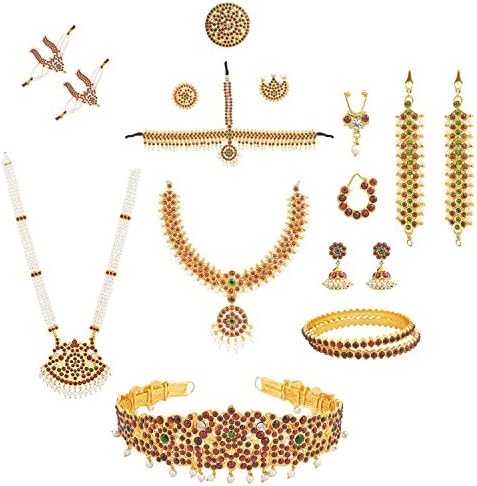 Kemp Wedding Traditional Indian Wedding Set For Women's Baratanatyam Full Set (10 Items) Multi-Colour By Multiline Company