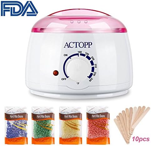 ACTOPP Wax Warmer Hair Removal Electric Wax Melter with 4 Different Flavors Hard Wax Beans and 10 Wax Applicator Sticks DIY Depilatory Machine Ideal for Home Waxing Spa in Face Arm Armpits Legs Bikini
