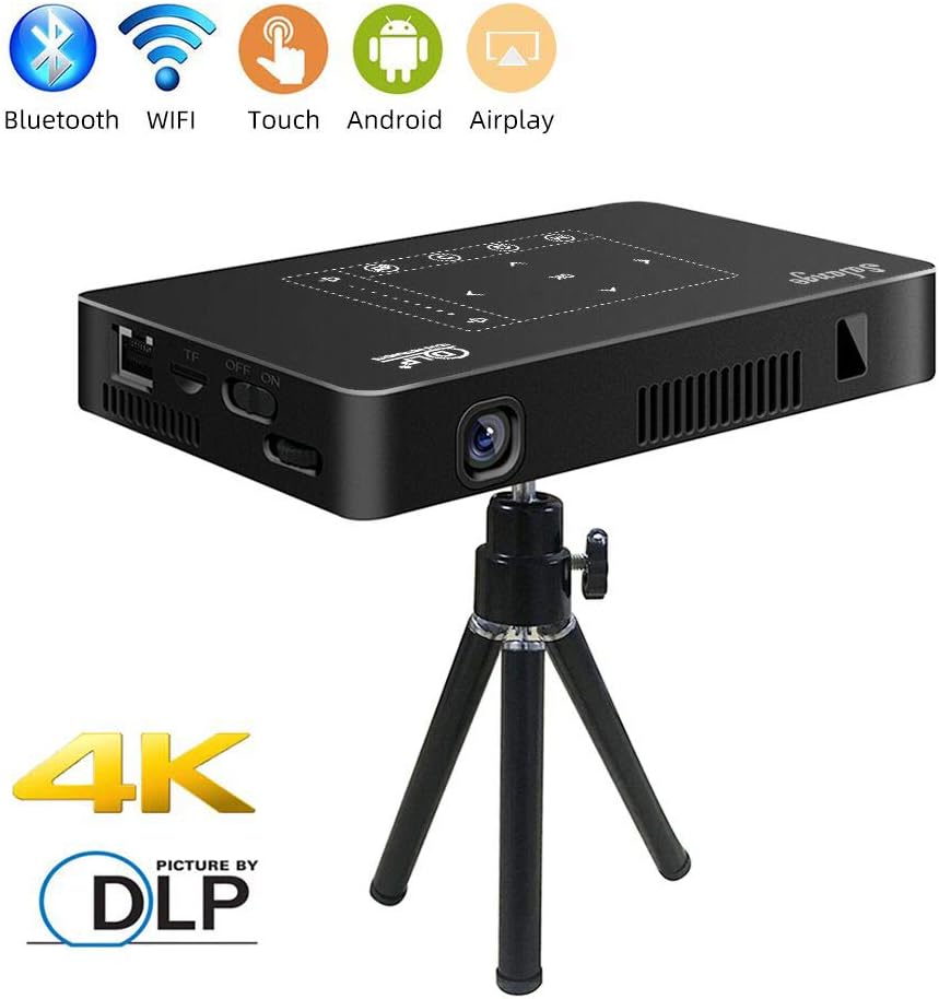 Mini Projector, Salange P10 Pro 200 ANSI Lumens Portable Android DLP Video Projector 200" Display with 4K Support WiFi Wireless BT4.1 Pico Projectors for Home Theater, Outdoor