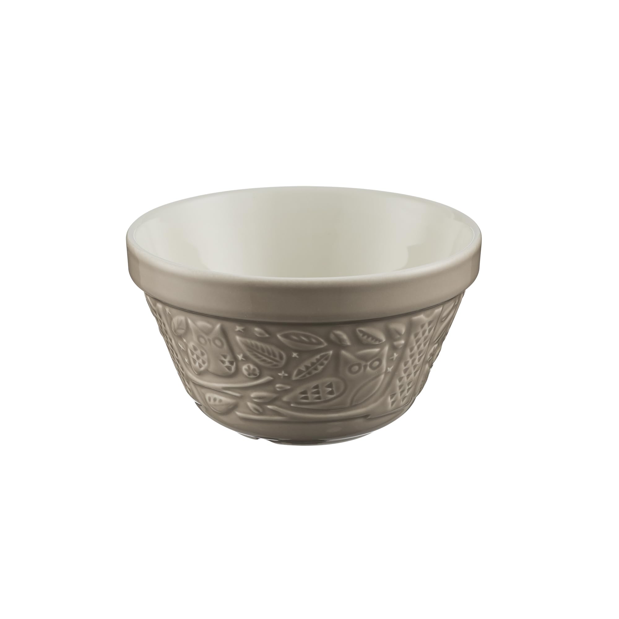 Mason Cash in The Forest Owl Pudding Basin 16cm S36 | Stone Grey Stoneware Steaming Bowl with Protruding Rim & Embossed Woodland Design