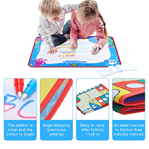 VARWANEO Aqua Magic Doodle Mats Both Sides Used Water Drawing Doodling Mat Coloring Mat Educational Developmental Toys Gifts for Kids Toddlers Toy for Age 3 4 5 6 7 8 Boys Girls