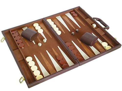 15" Deluxe Backgammon Set - Travel Case - Brown Board