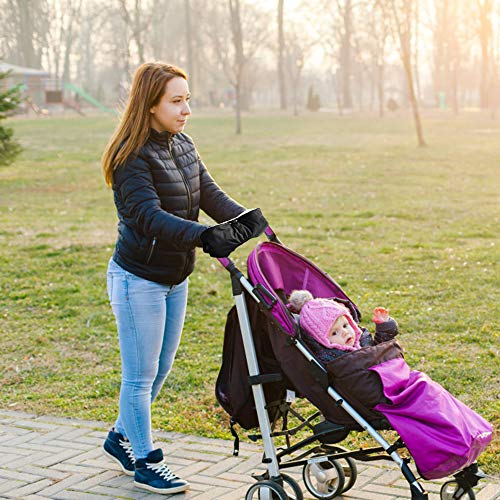 Fleece Stroller Hand Muff Winter Warmer Gloves,Baby Stroller or Jogger Thick Plush Warm Gloves Flannel Windproof Pram Handlebar Cover Mitten Bunting Bag Winter Gift for Parents and Caregiver (Black)