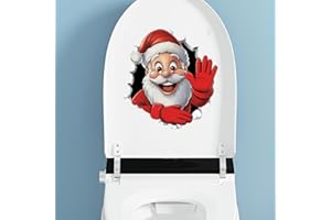DREOTHY Christmas Santa Claus Toilet Cover Sticker, Removable Christmas Elf Reindeer Crack Toilet Lid Sticker, Xmas Wc Bathroom Wall Door Stickers (Smile Santa Claus)