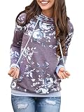 Famulily Women's Floral Printed Casual Long Sleeve Hoodie Pullover Sweatshirts (Medium, Purple)