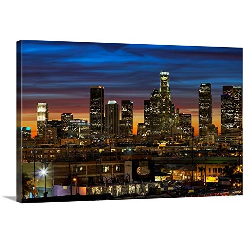 Downtown of Los Angeles at Sunset. Canvas Wall Art Print, Los Angeles