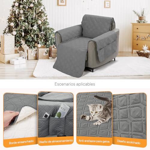 Gugxiom Funda reclinable, Funda Antideslizante para Silla reclinable para sofá, Lavable, Protector de Muebles reclinables, Fundas Acolchadas y Gruesas para Mascotas y niños (Gris Oscuro, 23in)