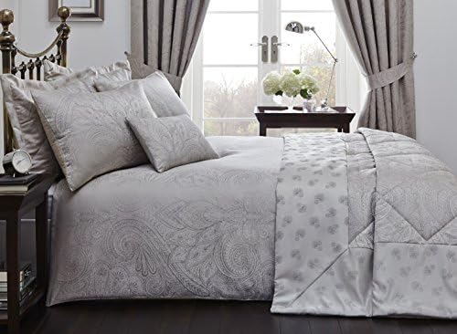 Linden Natural Colour King Size Quilt Duvet Cover and 2 Pillowcase Bed Linen Set Jacquard, Polyester-Cotton, Silver