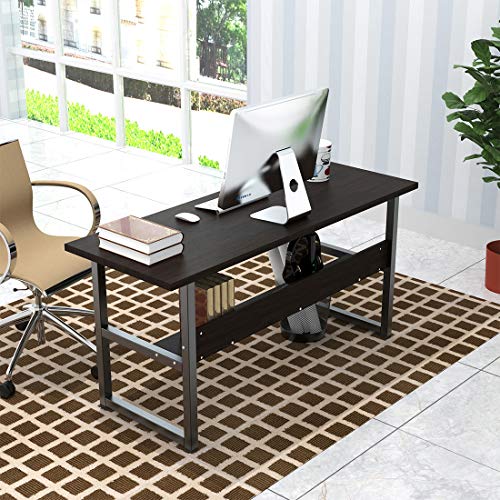 Computer Desk with Bookshelf Writing Desk Workstation 2 in 1 Desk Bookcase PC Laptop Study Table Home Office (63" Black Walnut)
