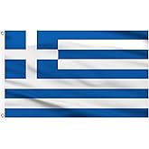 AhfuLife Greece Flag 3x5 Ft, Large Greek National Flags for Outside - Double Side with Brass Eyelets for Greece Party Decorations, Soccer Party Bar Garden Decoration Indoor Outdoor