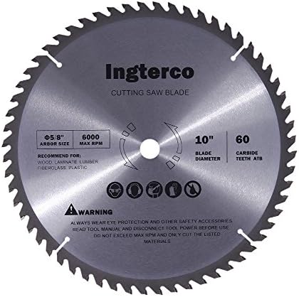 INGTERCO 10-Inch 60-Tooth ATB Thin Kerf General Purpose Woodworking Saw Blade with 5/8-Inch Arbor